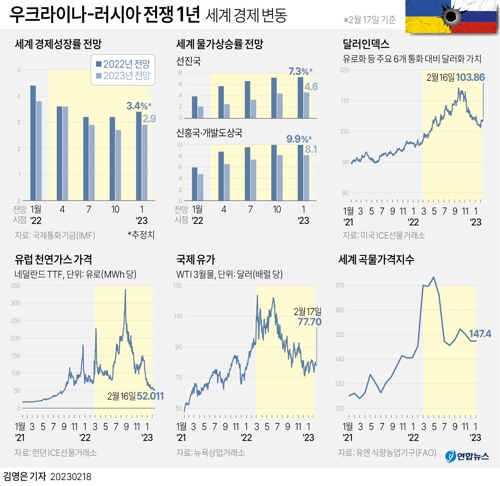 [그래픽] 우크라이나-러시아 전쟁 1년 세계 경제 변동