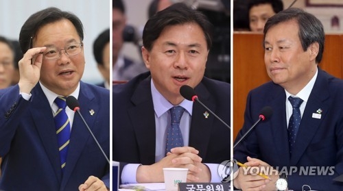 This combined photo, taken on June 14, 2017, shows Interior Minister-designate Kim Boo-kyum (L); Oceans and Fisheries Minister-nominee Kim Young-choon (C); and Culture Minister-nominee Do Jong-hwan attending a parliamentary confirmation hearings at the National Assembly in Seoul. (Yonhap)