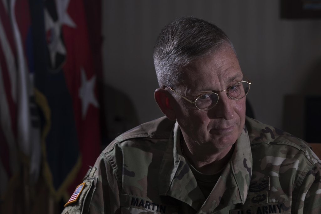 Maj. Gen. Theodore D. Martin, commanding general of the 2nd Infantry Division and South Korea-U.S. Combined Division, is interviewed by Yonhap News Agency at his office in Camp Red Cloud in Uijeongbu, north of Seoul, on June 19, 2017. (Yonhap)