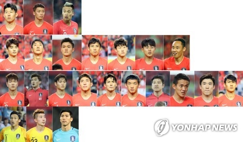 This composite photo shows South Korea's 23-man squad for the 2018 FIFA World Cup. (Yonhap)