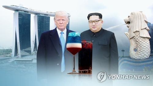 This image, provided by Yonhap News TV, shows U.S. President Donald Trump (L) and North Korean leader Kim Jong-un. (Yonhap)