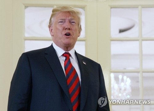 This AP photo shows U.S. President Donald Trump in Singapore on June 11, 2018. (Yonhap)