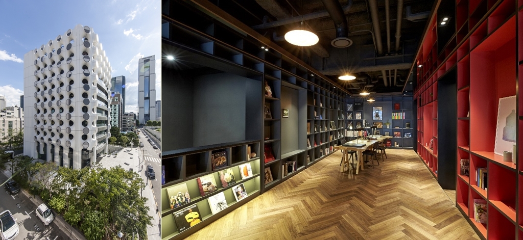 These photos provided by KEB Hana Bank show the Club1 PB center (L), which opened on Aug. 21, 2019, in the Samseong neighborhood in southern Seoul, and the center's customer library. (PHOTO NOT FOR SALE) (Yonhap)