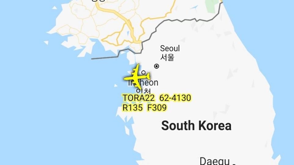 This image captured from an Aircraft Spots Twitter post shows the U.S. RC-135W surveillance aircraft detected over South Korea's capital areas on Jan. 7, 2019. (PHOTO NOT FOR SALE) (Yonhap)