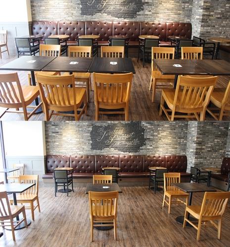 This photo, provided by Starbucks Korea on April 5, 2020, shows tables and chairs placed far apart at one its outlets, as part of a nationwide social distancing campaign. (PHOTO NOT FOR SALE) (Yonhap) 