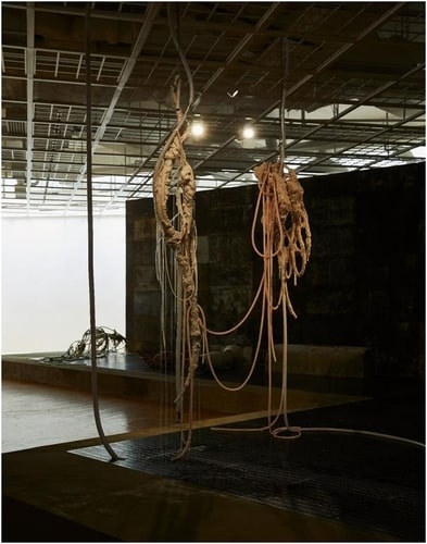 This photo, provided by Art Sonje Center on July 27, 2020, shows sculptor-installation artist Lee Mi-re's "Carriers" (2020) on display at her solo exhibit at the art gallery in central Seoul. (PHOTO NOT FOR SALE) (Yonhap)