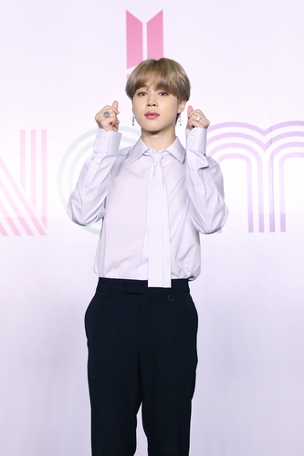 Jimin of K-pop sensation BTS poses for photos during an online press conference for the new single "Dynamite" held in Seoul on Aug. 21, 2020, in this photo provided by Big Hit Entertainment. (PHOTO NOT FOR SALE) (Yonhap)