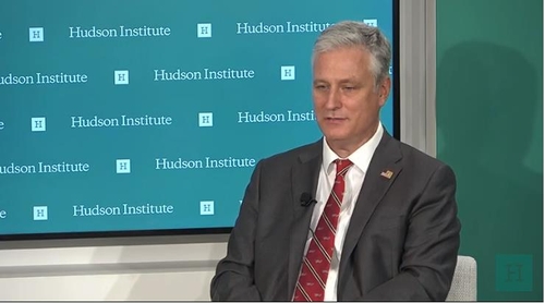The captured image from the website of the Hudson Institute shows U.S. National Security Adviser Robert O'Brien speaking in a virtual seminar hosted by the Washington-based think tank on Oct. 28, 2020. (PHOTO NOT FOR SALE) (Yonhap)