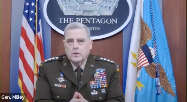 The captured image from the website of the Brookings Institution shows Army Gen. Mark Milley, chairman of the U.S. Joint Chiefs of Staff, speaking in a webinar hosted by the Washington-based think tank on Dec. 2, 2020. (Yonhap)