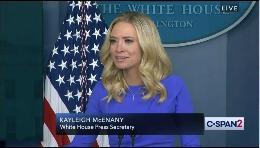 The captured image from U.S. news network C-Span shows White House spokeswoman Kayleigh McEnany speaking in a White House press briefing on Dec. 15, 2020. (PHOTO NOT FOR SALE) (Yonhap)
