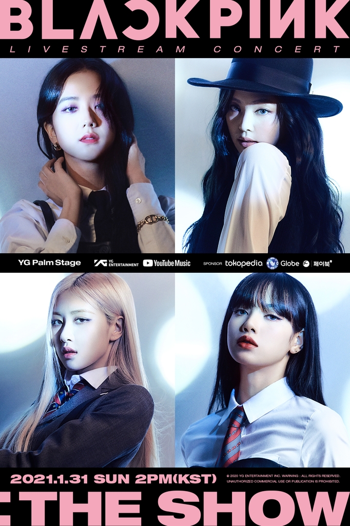 This image, provided by YG Entertainment on Jan. 25, 2021, shows a poster for BLACKPINK's online concert this weekend. (PHOTO NOT FOR SALE) (Yonhap)