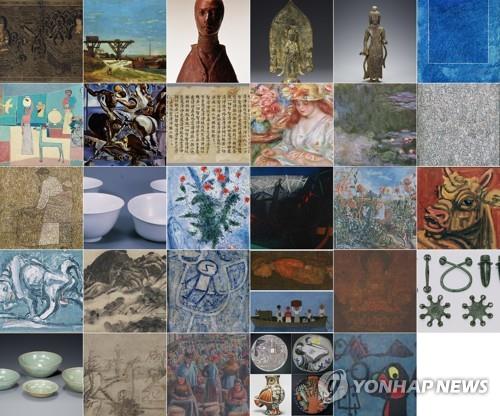 This composite photo, provided by Samsung Electronics Co., shows some of the 23,000 pieces of art donated by the late Samsung Group Chairman Lee Kun-hee. (PHOTO NOT FOR SALE) (Yonhap)