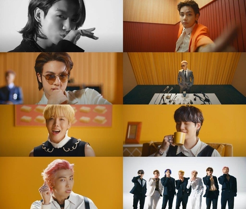 This photo, provided by Big Hit Music, is a compilation of scenes from the new BTS music video