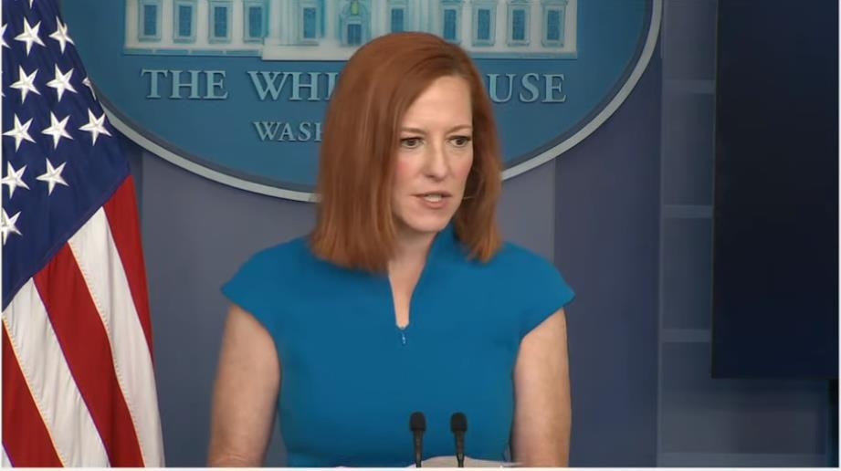 The image captured from the website of the White House shows spokeswoman Jen Psaki speaking in a press briefing on June 4, 2021. (PHOTO NOT FOR SALE) (Yonhap)
