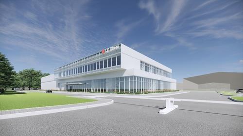 This computer-generated image provided by LG Chem Ltd. on Oct. 11, 2021, shows the company's tech center to be built in Ohio, the United States. (PHOTO NOT FOR SALE) (Yonhap)