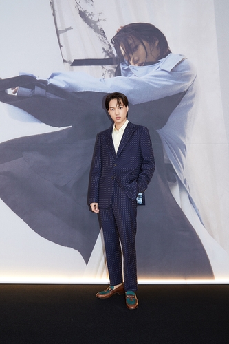 EXO's Kai poses for the camera during an online press conference to promote his new EP as an individual artist on Nov. 30, 2021, in this photo provided by his agency, SM Entertainment. (PHOTO NOT FOR SALE) (Yonhap)