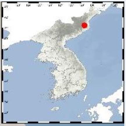 This captured image from the Korea Meteorological Administration (KMA) homepage shows the epicenter of a 2.1 magnitude natural quake that hit near North Korea's nuclear testing site in Kilju on Feb. 28, 2022. (PHOTO NOT FOR SALE) (Yonhap)