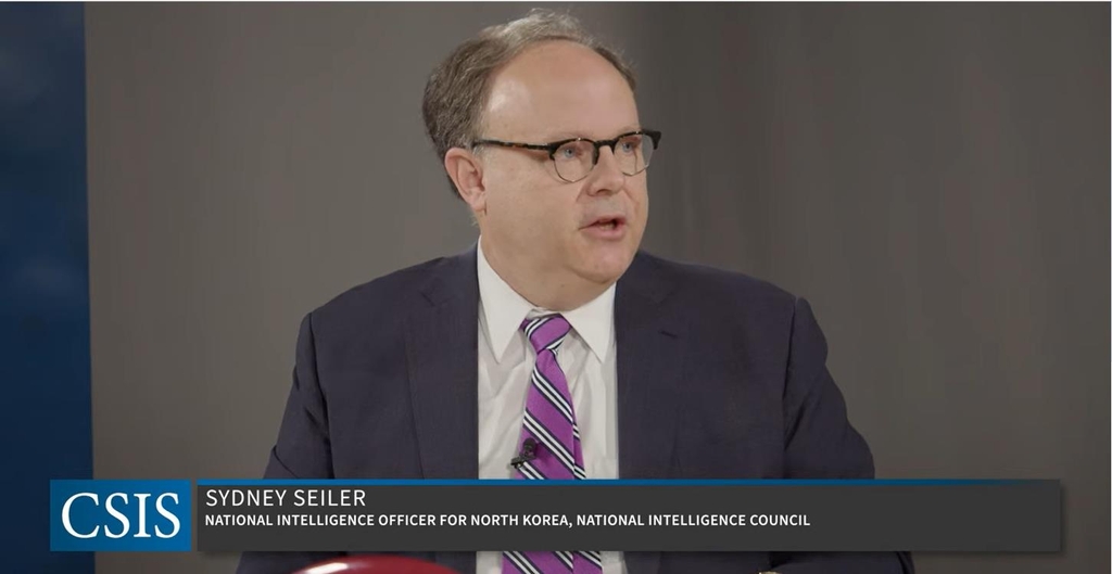 Sydney Seiler, national intelligence officer for North Korea at the U.S. National Intelligence Council, is seen speaking in a seminar hosted by the Center for Strategic and International Studies in Washington on April 7, 2022, in this image captured from the think tank's website. (Yonhap)