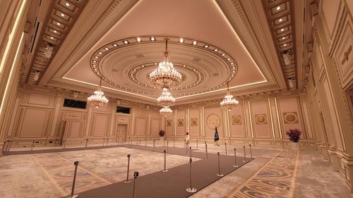 This photo provided by the Cultural Heritage Administration shows the interior of Yeongbingwan, the state reception hall, inside Cheong Wa Dae in central Seoul. (PHOTO NOT FOR SALE) (Yonhap)