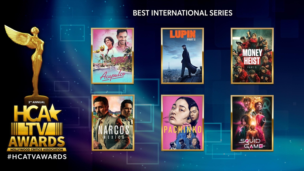 This image from the homepage of the Hollywood Critics Association (HCA) highlights the nominees for the Best International Series at this year's HCA TV Awards. (PHOTO NOT FOR SALE) (Yonhap)