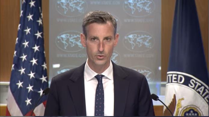 U.S. Department of State Press Secretary Ned Price is seen speaking during a press briefing in Washington on Aug. 18, 2022 in this image captured from the department's website. (Yonhap)