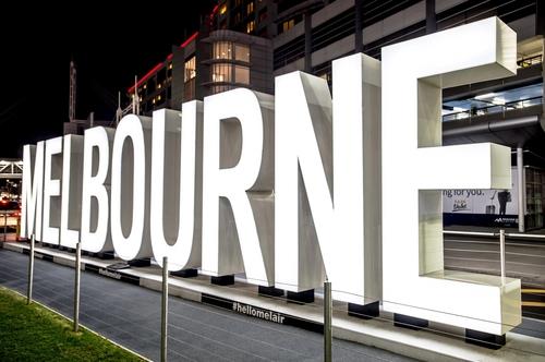 This undated photo provided by Lotte Duty Free shows a sign outside Melbourne Airport in Australia. The duty-free retail arm of Hotel Lotte Co. is scheduled to open a duty-free store in the airport starting June 1, 2023. (PHOTO NOT FOR SALE) (Yonhap)