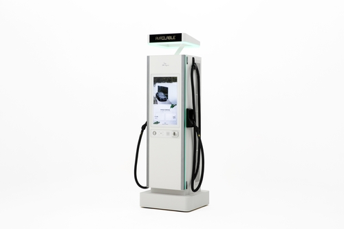 This photo, provided by SK Signet Inc. on Feb. 24, 2023, shows its ultrafast electric vehicle charger V2, set to be released later this year, starting in the United States and Europe in June, and South Korea in the second half. (PHOTO NOT FOR SALE) (Yonhap) 