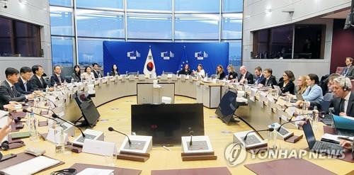 This file photo, provided by South Korea's industry ministry, shows the 10th Korea-EU FTA trade commission in Brussels on Nov. 30, 2022. (PHOTO NOT FOR SALE) (Yonhap) 