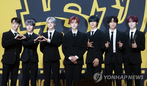 K-pop boy group NCT Dream poses during a press conference at a Seoul hotel on July 17, 2023, to promote its third full-length album "ISTJ." The album was set to come out at 6 p.m. the same day. (Yonhap)