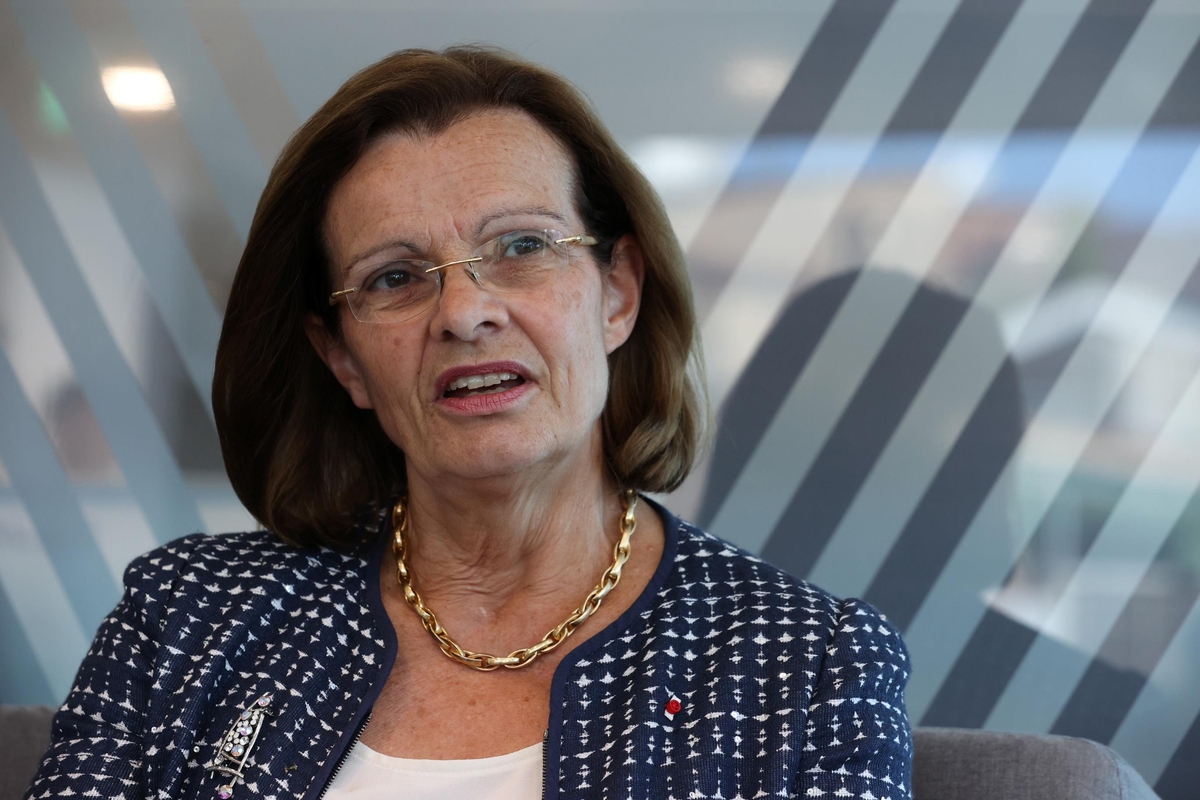 Pascale Sourisse, senior executive vice president of Thales Group, speaks during an interview with Yonhap News Agency in Seoul on Sept. 6, 2023. (Yonhap)