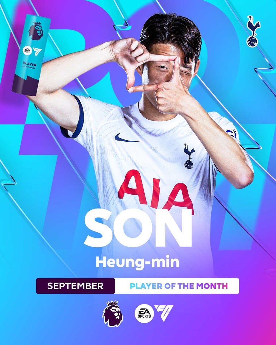 This image captured from the Premier League's X page on Oct. 13, 2023, shows Son Heung-min of Tottenham Hotspur, the league's Player of the Month for September. (PHOTO NOT FOR SALE) (Yonhap)