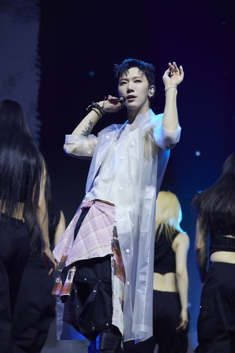 NCT's Ten performs during a media showcase for his first solo EP, "Ten," in Seoul on Feb. 13, 2024, in this photo provided by SM Entertainment. (PHOTO NOT FOR SALE) (Yonhap)