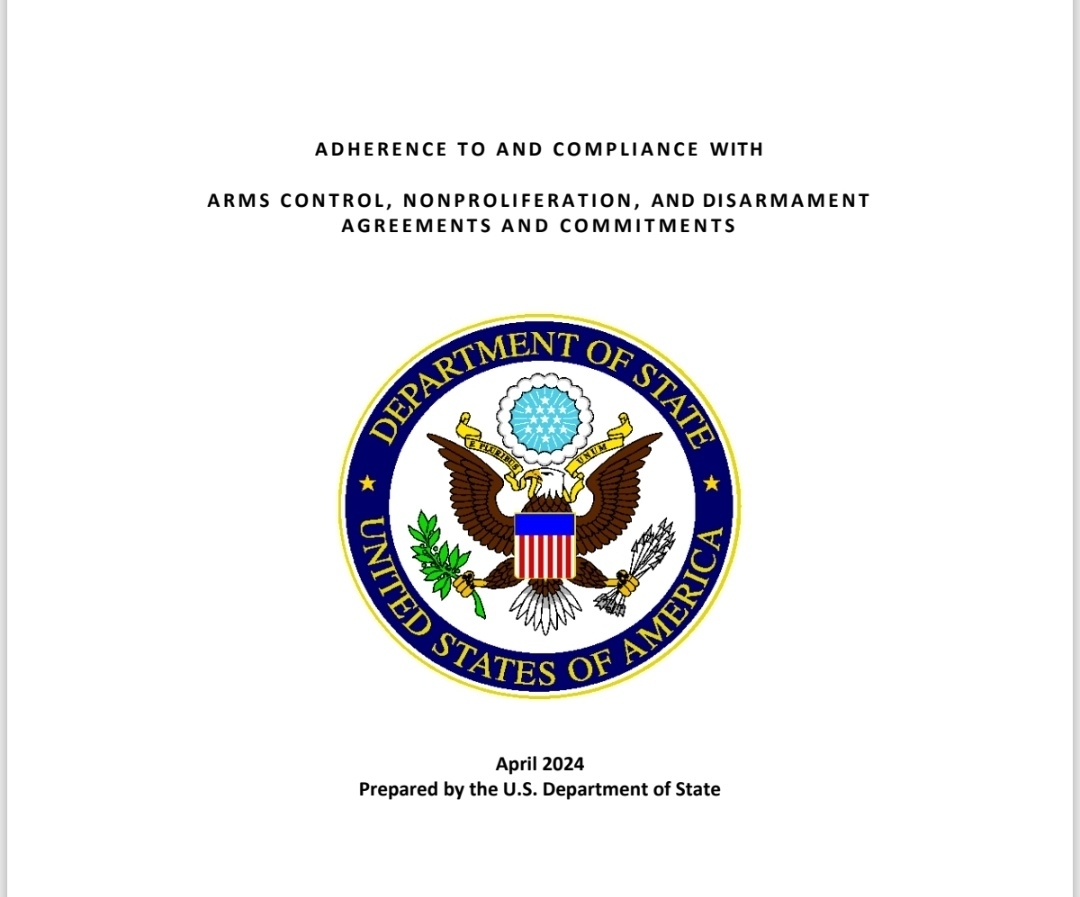 The State Department report, titled "Adherence to and Compliance with Arms Control, Nonproliferation and Disarmament Agreements and Commitments," is seen in this image from a copy of the report downloaded from the department's website. (PHOTO NOT FOR SALE) (Yonhap)