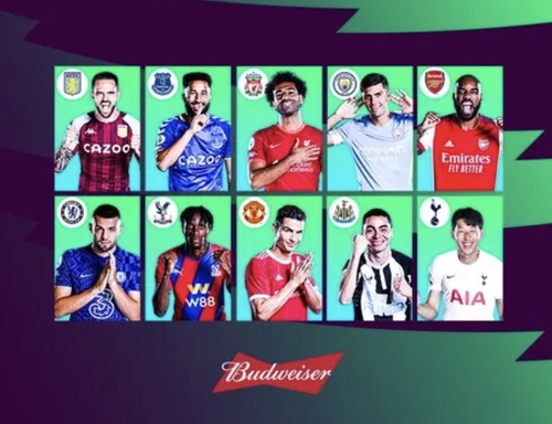 Les 10 joueurs nommés pour le prix du but de la saison 2021-2022 de la Premier League. (Capture d'image du site Web de la Premier League. Revente et archivage interdits) 