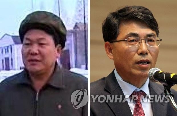 金正烈国土交通部第２次官（右）と北朝鮮の金潤革鉄道省次官
