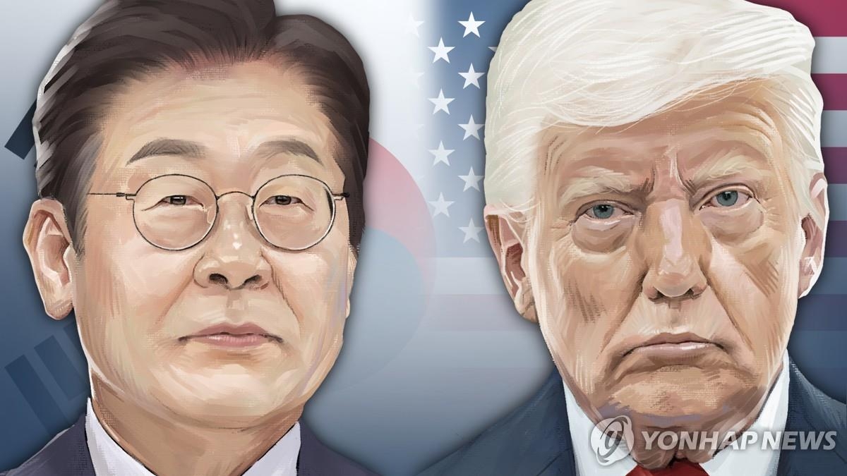 李大統領（左）とトランプ大統領（イラスト）＝（聯合ニュース）