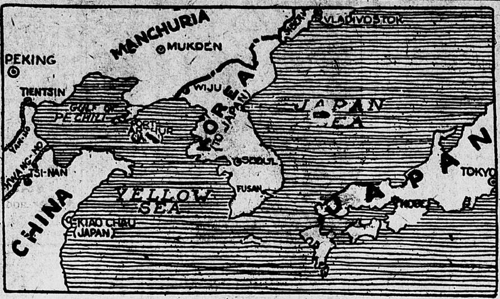로어노크 월드 뉴스 등 미 지역신문에 실린 한국과 주변 국가 지도 삽화 [미국 의회도서관(Library of congress) 제공]Grand Forks herald. (Grand Forks, N.D), 20 March 1919. Chronicling America: Historic American Newspapers. Lib. of Congress. <https://chroniclingamerica.loc.gov/lccn/sn85042414/1919-03-20/ed-1/seq-9/>