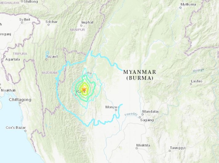 미얀마 지진 발생 위치