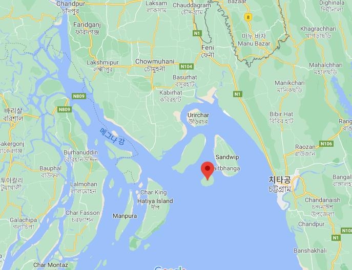 방글라데시 치타공에서 40㎞ 떨어진 바샨차르 섬(빨간색)