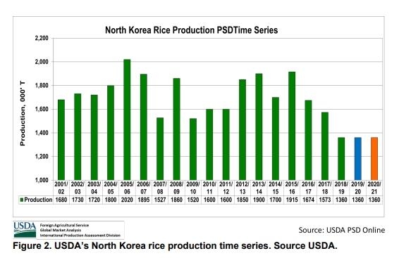 북한의 쌀 생산량
