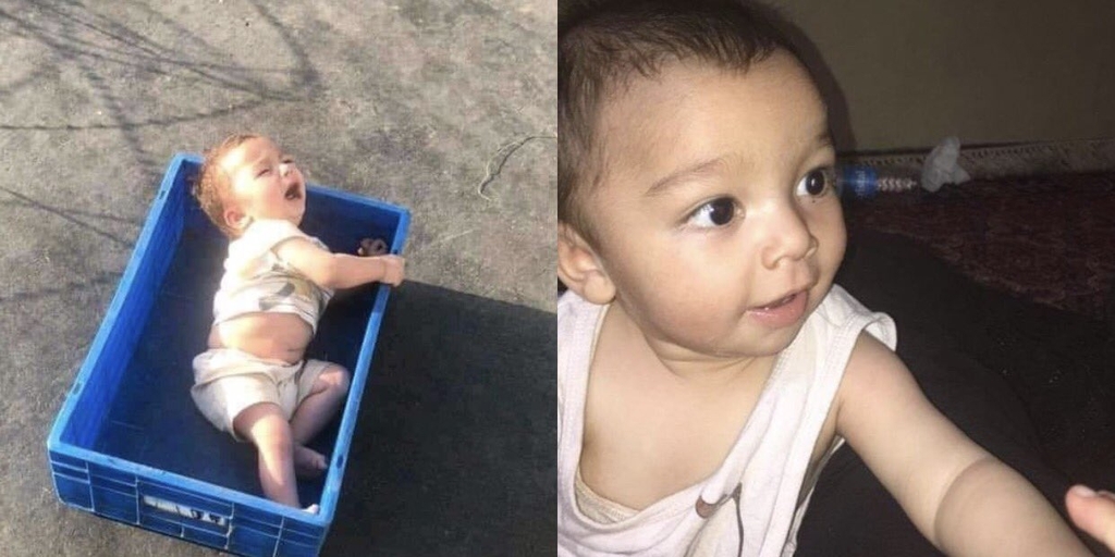 아프가니스탄 매체 아스바카뉴스가 트위터에 올린 카불 하미드 카르자이 국제공항에서 부모를 잃어버린 아기의 사진. [트위터 갈무리=연합뉴스. 재판매 및 DB금지]