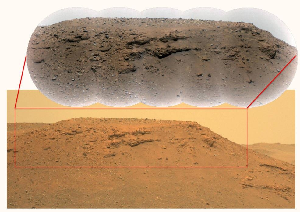 화성 고대 삼각주 급경사면에 드러난 퇴적층 