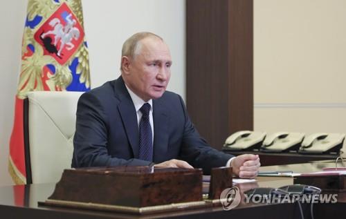 CIS 정상과 화상통화하는 푸틴 러시아 대통령