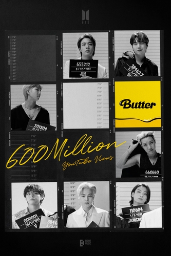 BTS '버터' 뮤비, 5개월여 만에 유튜브 6억뷰 돌파