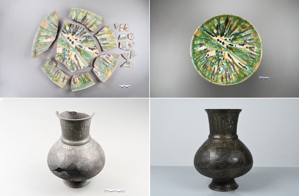 우즈베키스탄 유물의 보존처리 전(왼쪽)과 후 모습