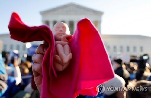 태아 모형을 들고 시위에 나온 낙태 반대론자