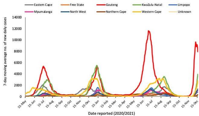 7일 평균 신규확진자 주별 증가 추이(빨간선이 수도권 하우텡)