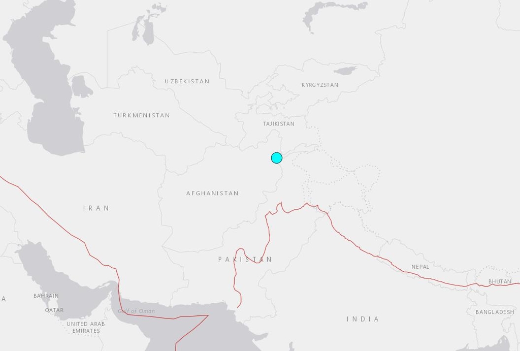  5일 아프간 북동부에서 발생한 지진 위치.