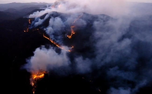 영덕 산불 재발화에 산불2단계 발령…주민 180여가구 대피