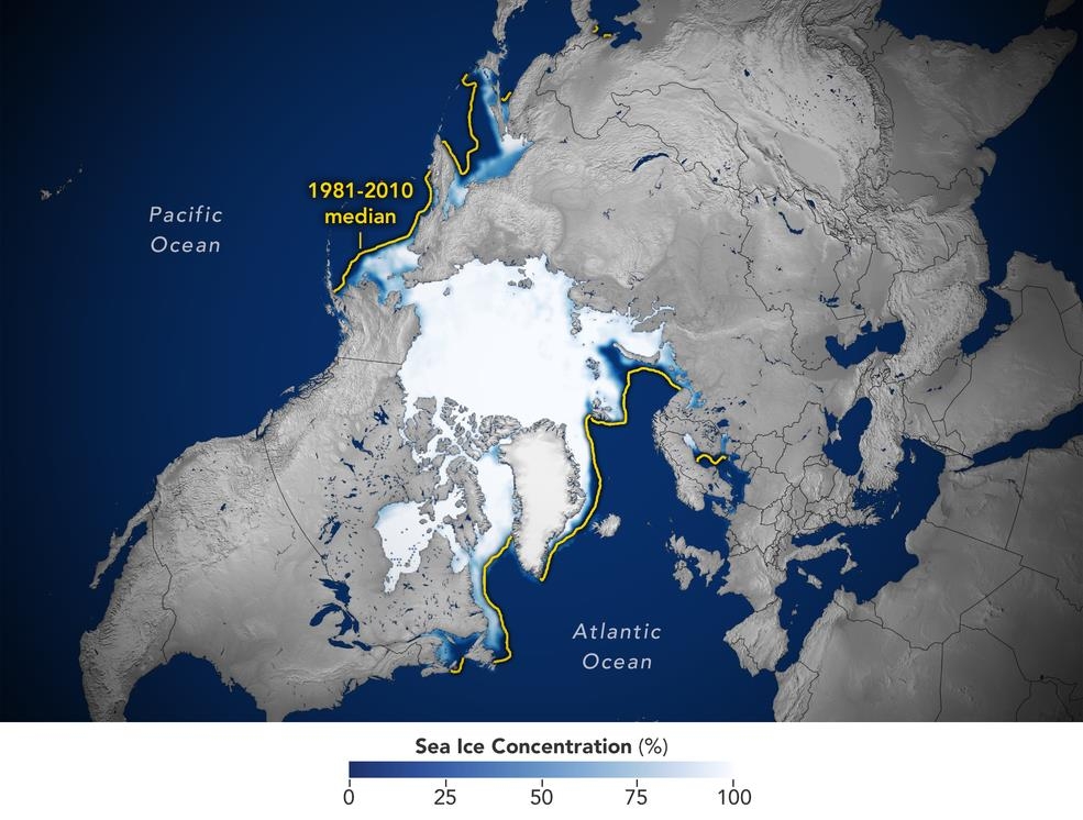 지난 겨울 북극 바다 해빙 